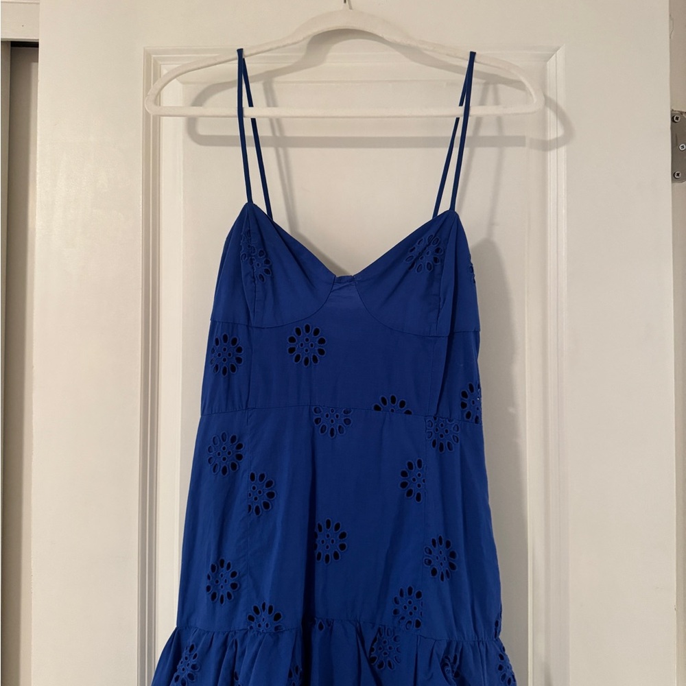 Zara Blue Eyelet Spaghetti Strap Dress with Ruffles